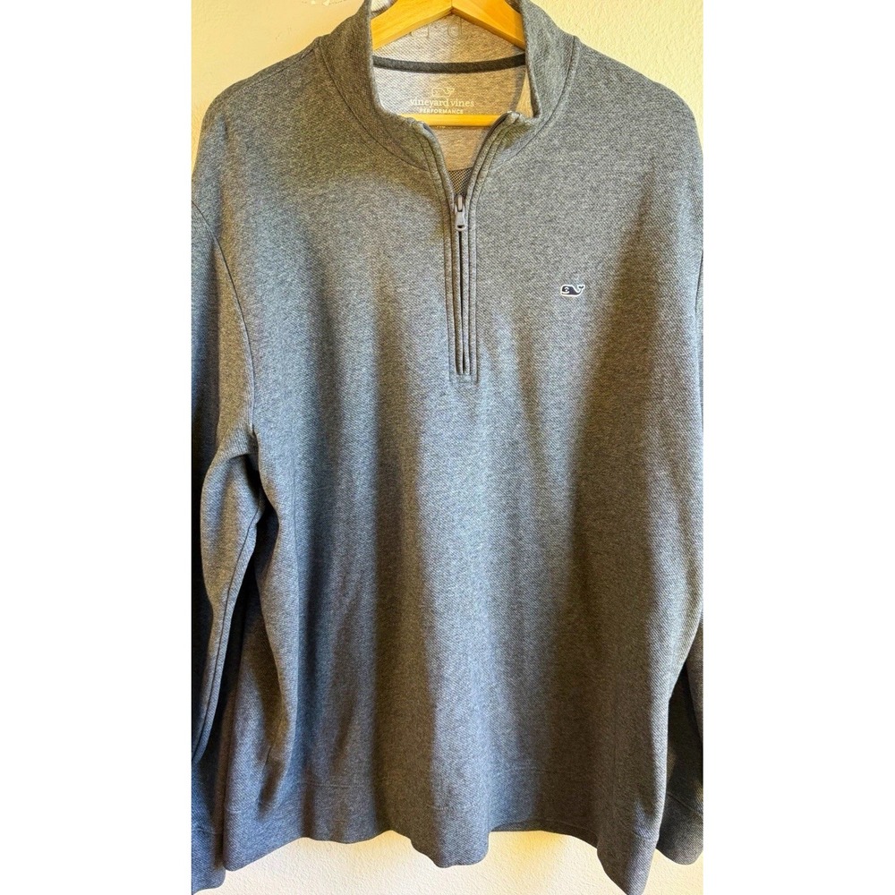 Vineyard Vines Performance Men's Gray 1/4 Zip Mock Neck Whale Logo XL